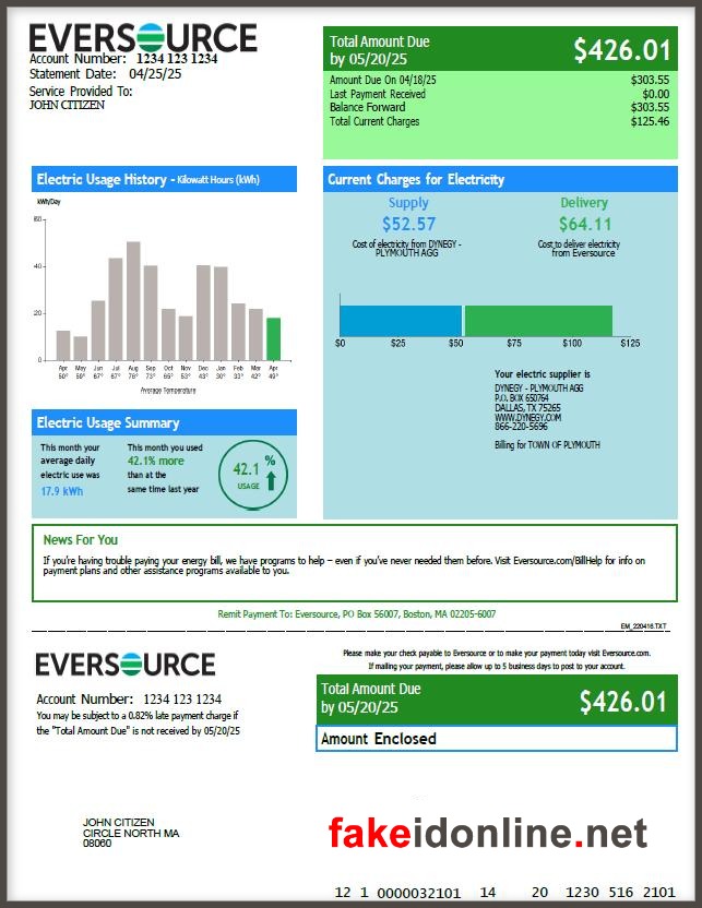 Eversource Energy (CT/MA/NH) Utility Bill Template
